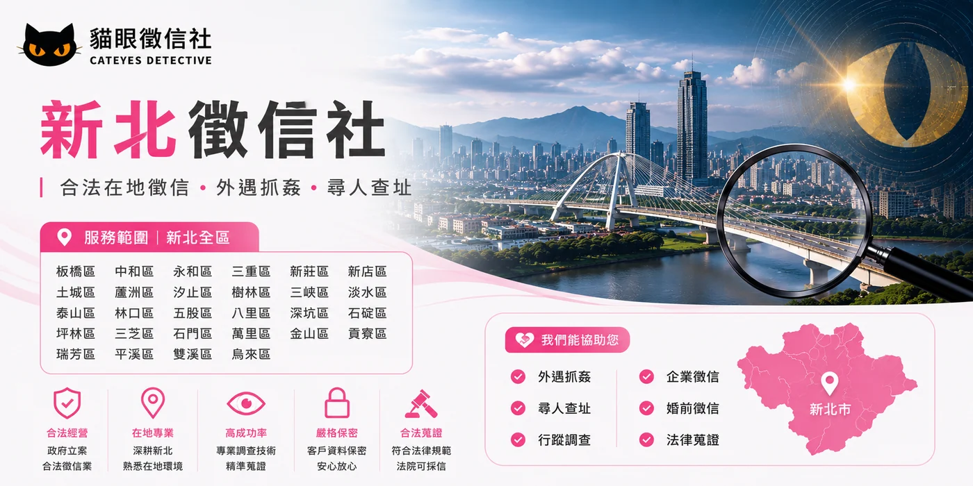 新北徵信社服務範圍與服務項目,涵蓋新北全區